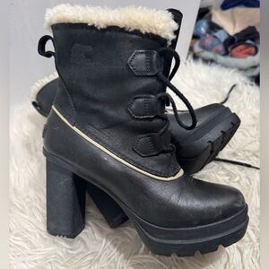 Women's Black sorel Heeled Winter Boots